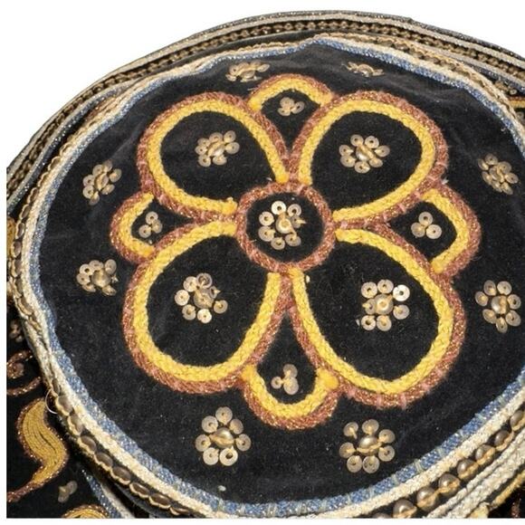 Vintage Myanmar Burmese Burma Kalaga floppy Hat Phoenix Sequins Embroidery. - Picture 7 of 12